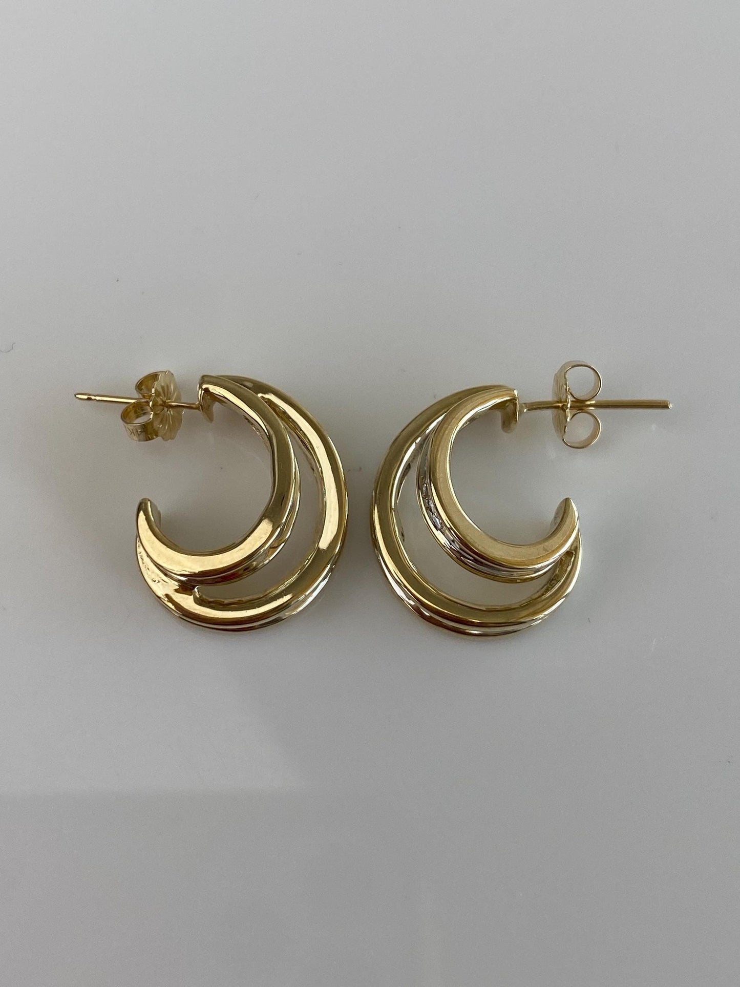 Vintage Solid 14k Yellow Gold Baguette Diamond Double Hoop Drop Earrings