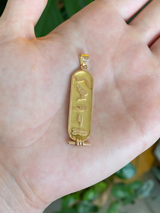 Vintage Solid 18k Yellow Gold Egyptian Cartouche Charm