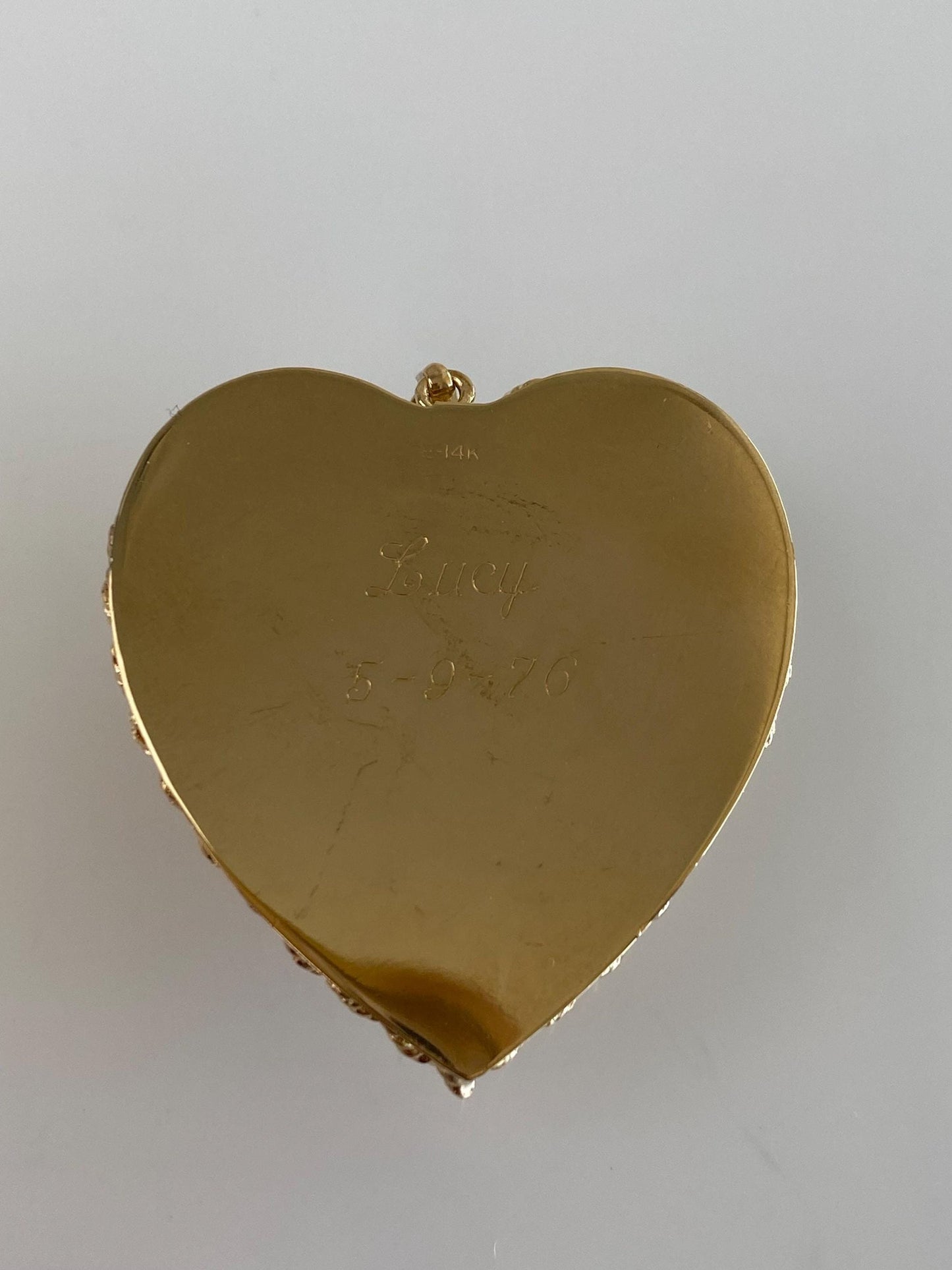 Vintage 14k Yellow Gold Green Cubic Zirconia Large Open Work Heart Charm