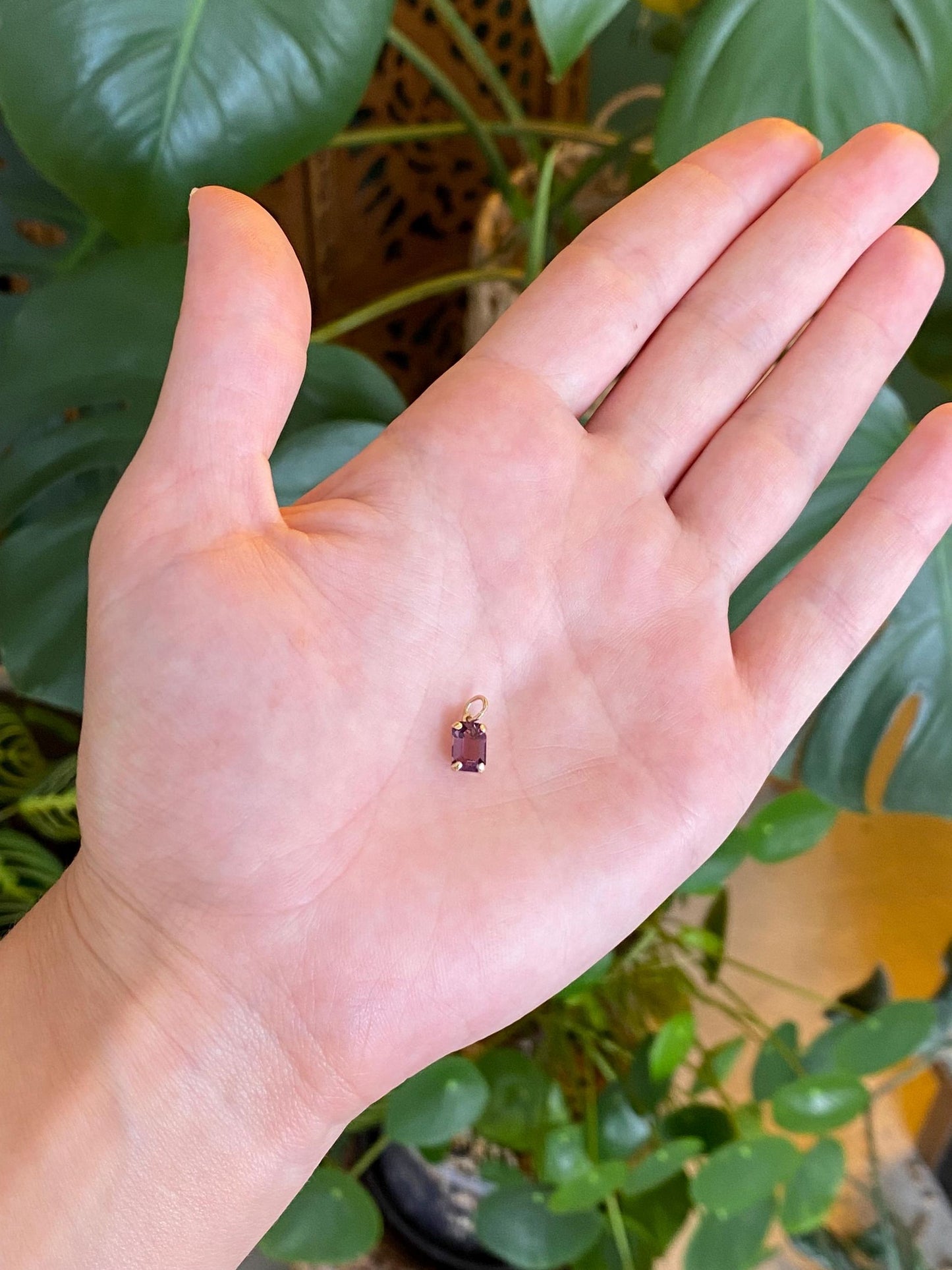 Vintage Solid 9k Rosey Gold Purple Cubic Zirconia Charm
