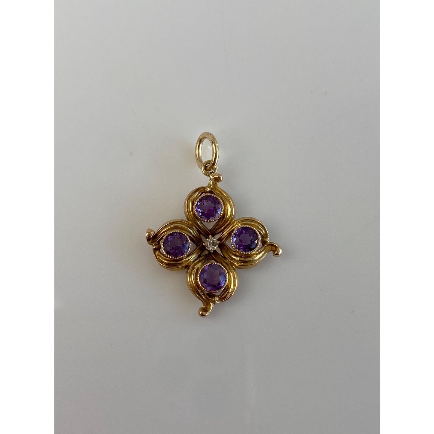 Vintage Solid 14k Yellow Gold Diamond Amethyst Charm