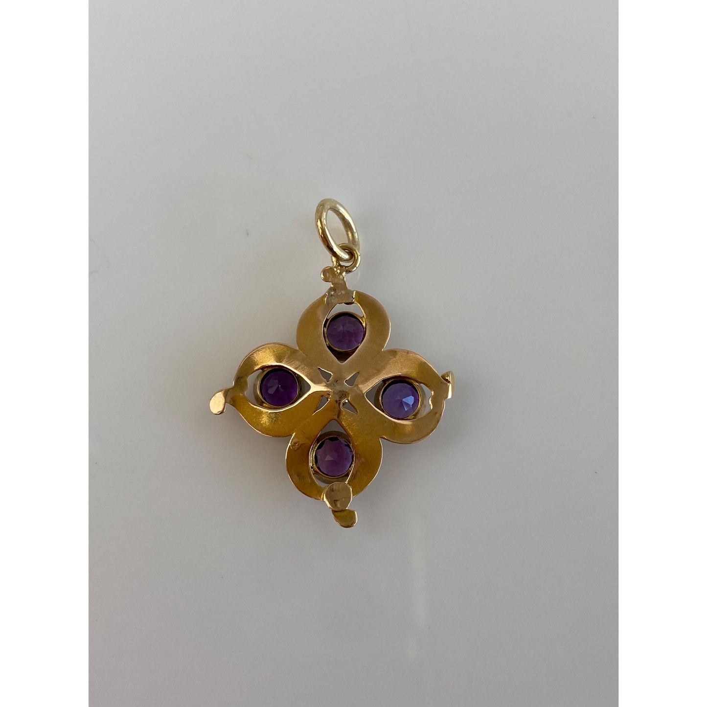 Vintage Solid 14k Yellow Gold Diamond Amethyst Charm