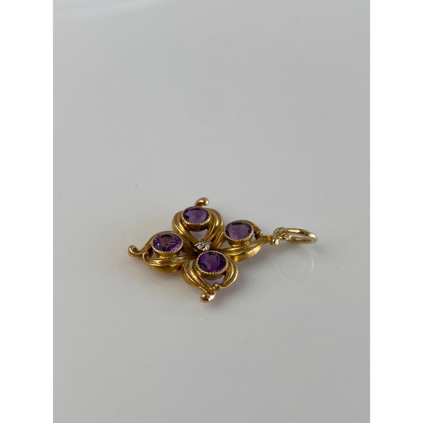 Vintage Solid 14k Yellow Gold Diamond Amethyst Charm