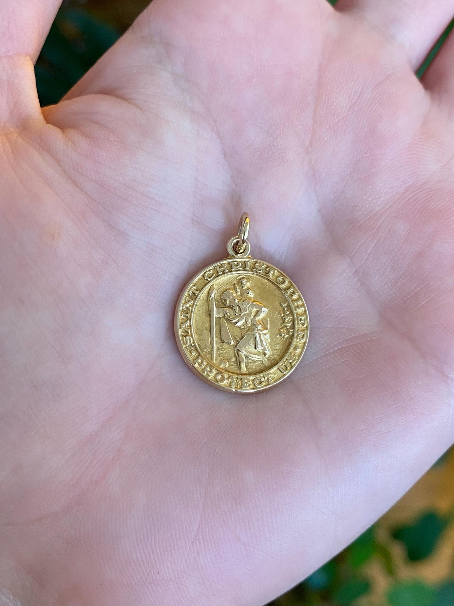 Vintage Solid 14k Yellow Gold St. Christopher 'Protect Us' Charm