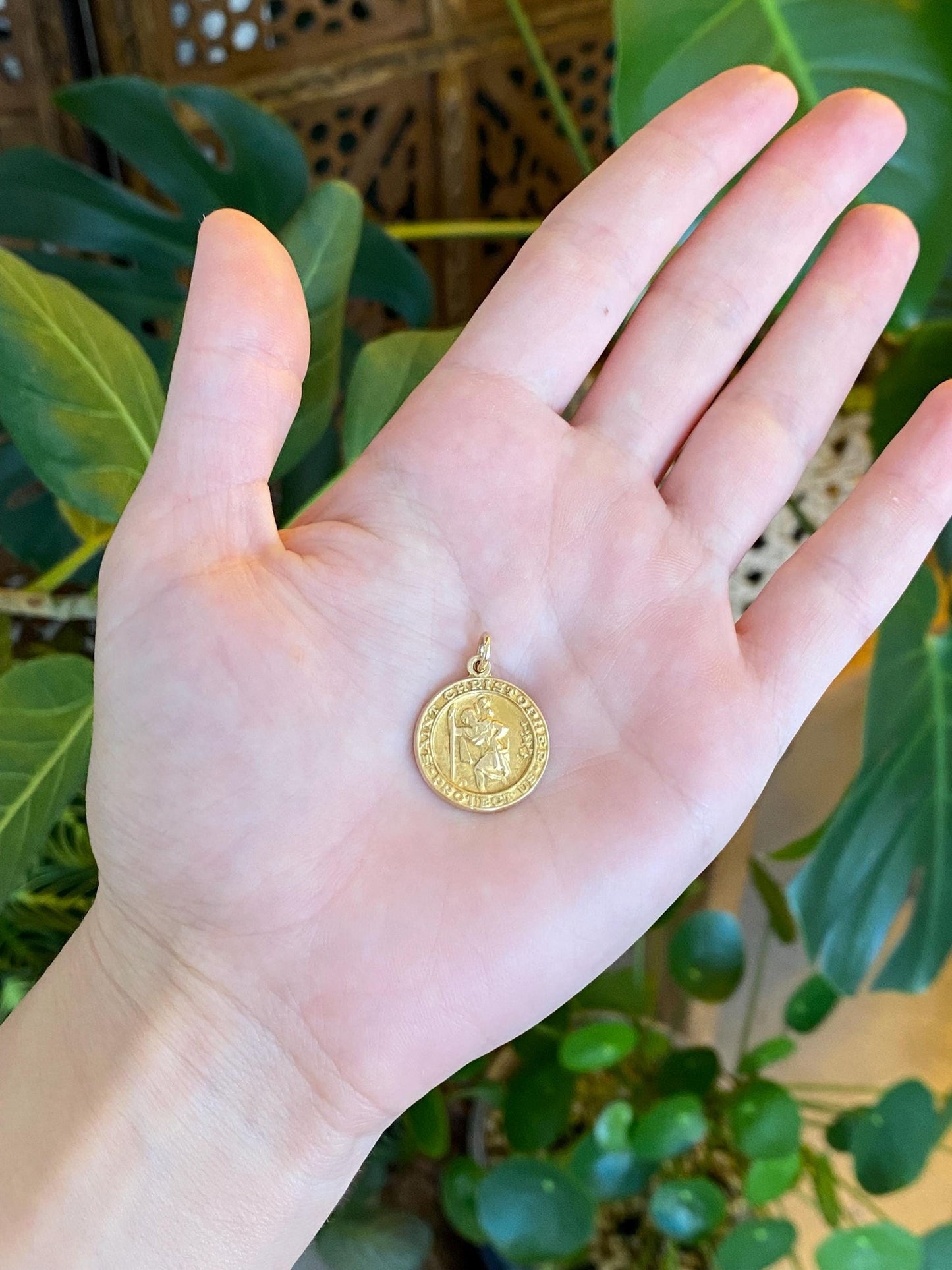 Vintage Solid 14k Yellow Gold St. Christopher 'Protect Us' Charm