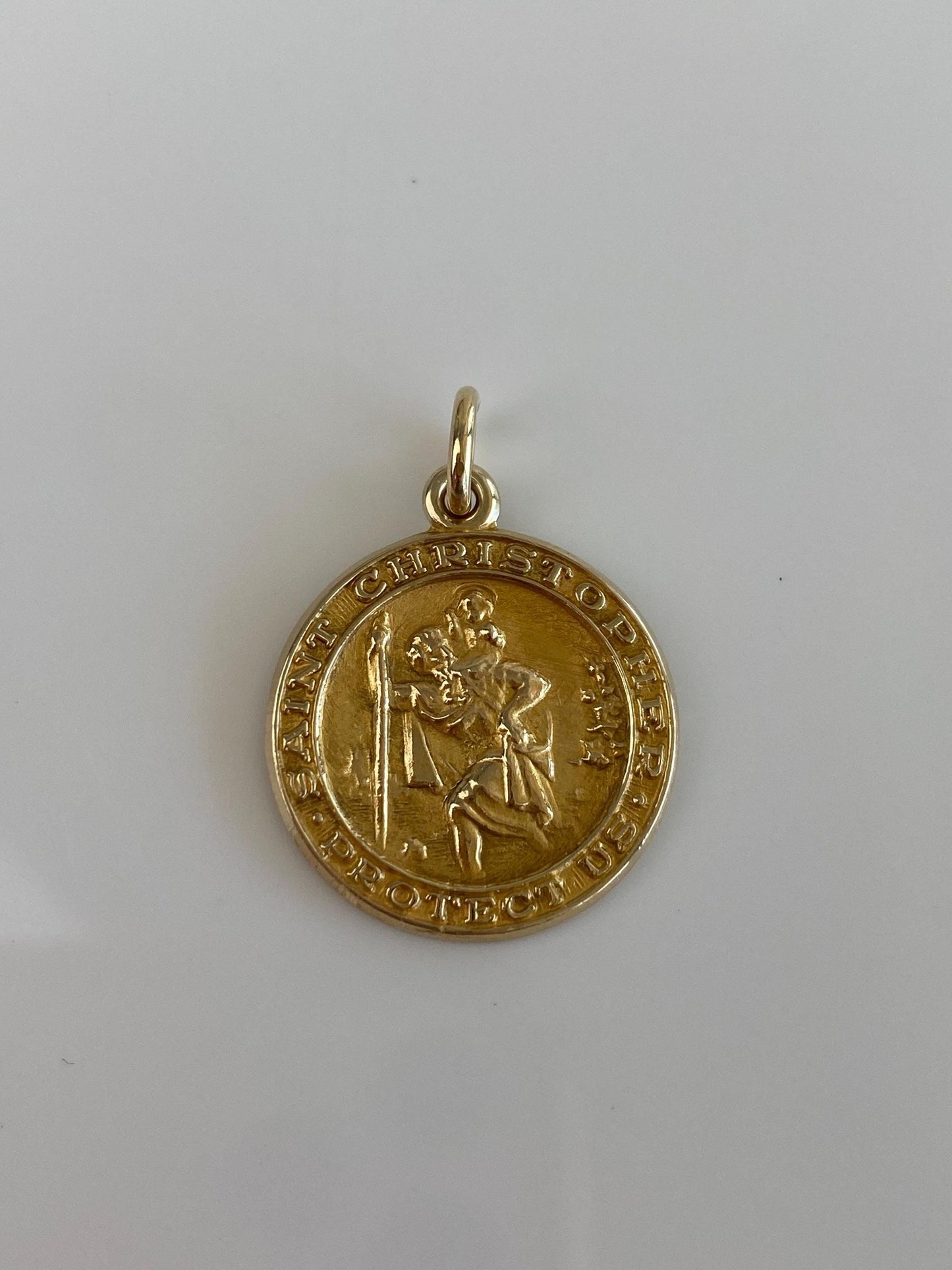 Vintage Solid 14k Yellow Gold St. Christopher 'Protect Us' Charm