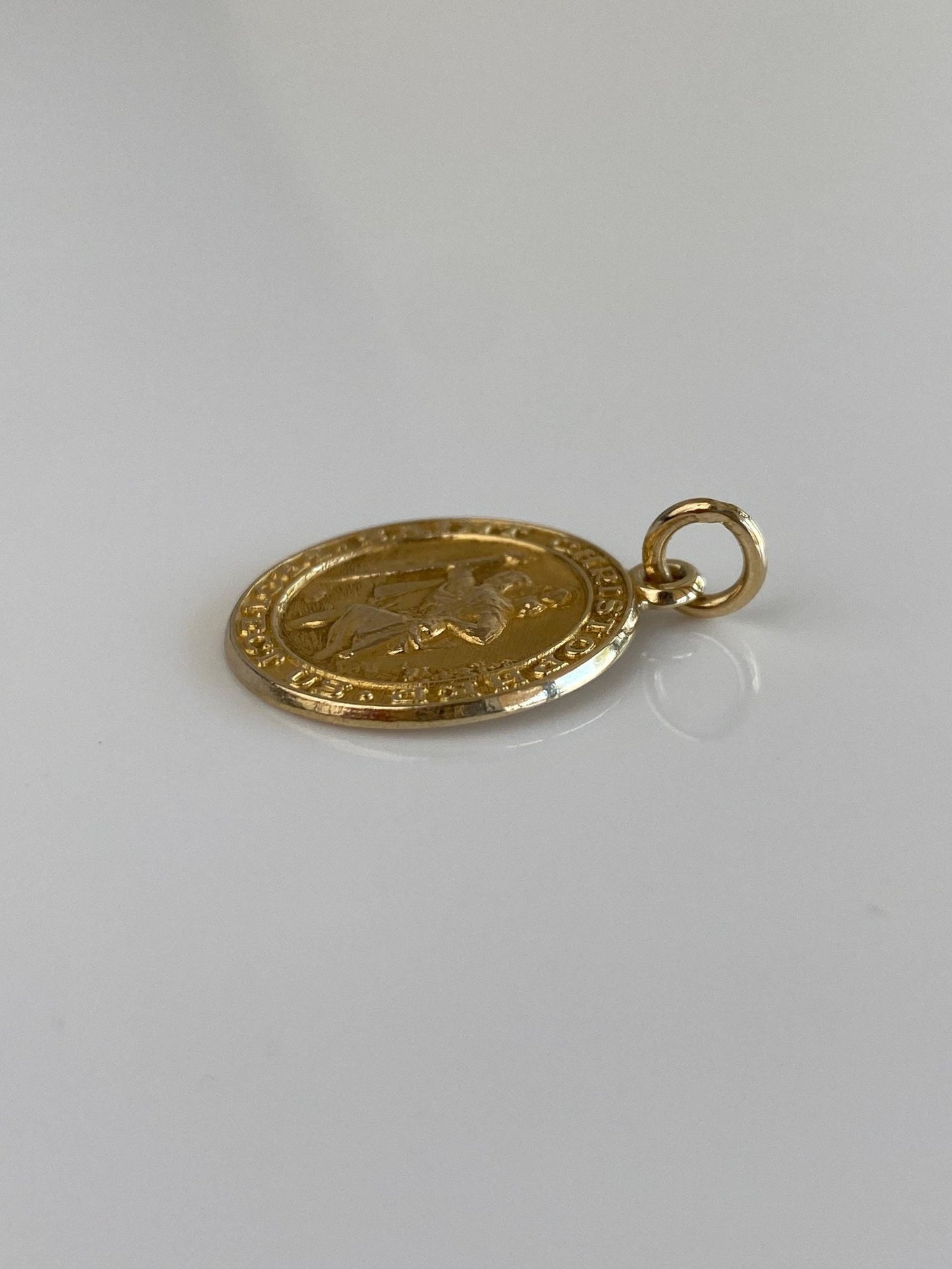 Vintage Solid 14k Yellow Gold St. Christopher 'Protect Us' Charm