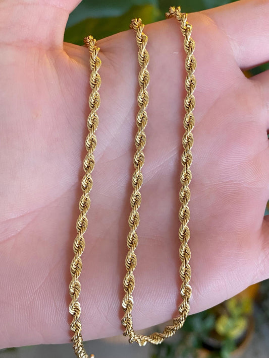 Vintage Solid 14k Yellow Gold Rope Chain Necklace - 18.25 inches