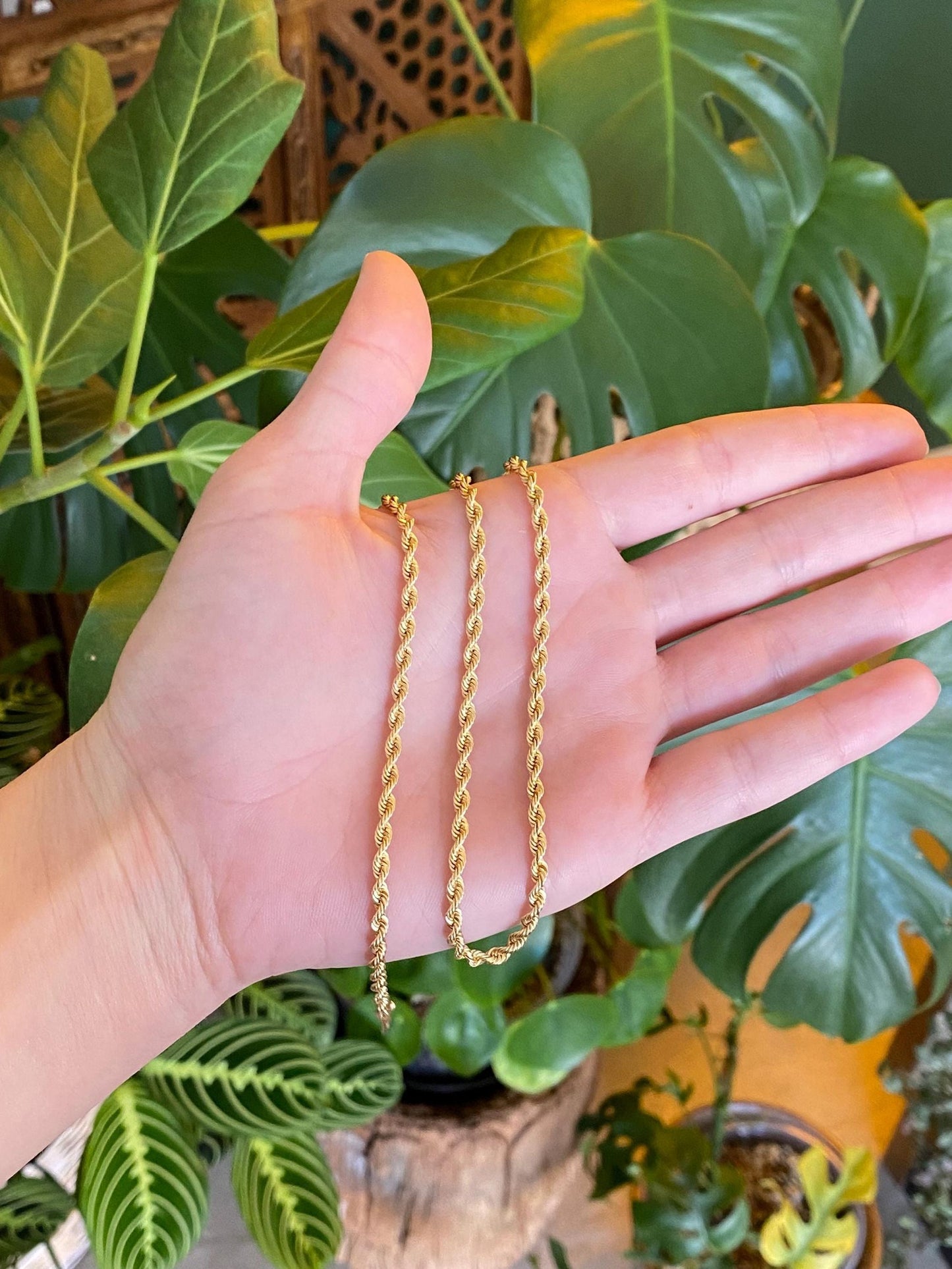 Vintage Solid 14k Yellow Gold Rope Chain Necklace - 18.25 inches