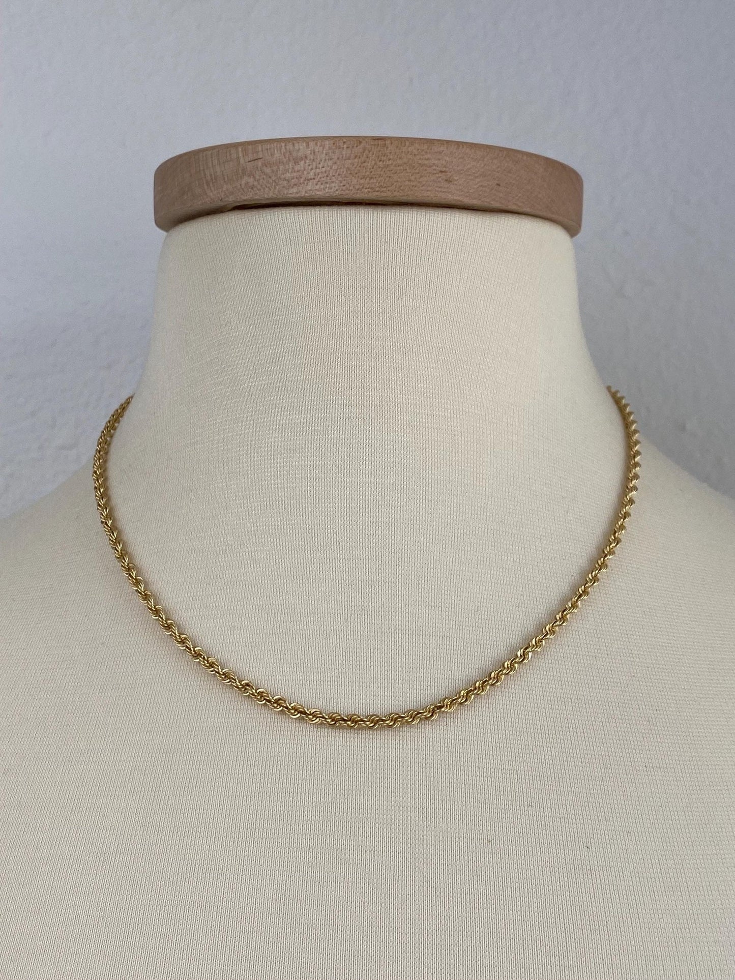 Vintage Solid 14k Yellow Gold Rope Chain Necklace - 18.25 inches
