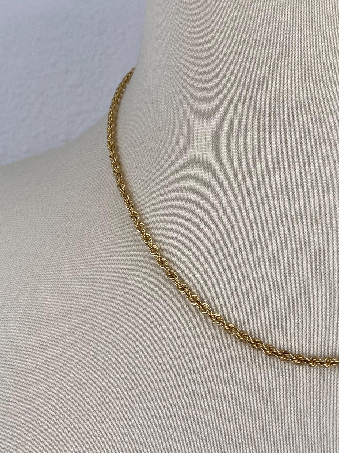 Vintage Solid 14k Yellow Gold Rope Chain Necklace - 18.25 inches