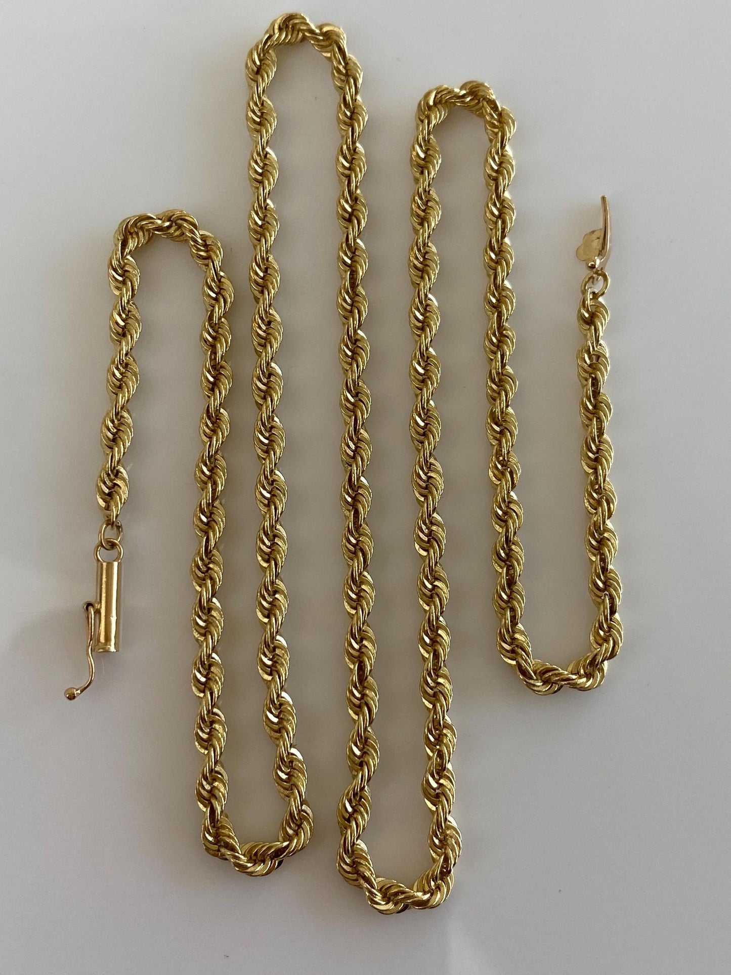 Vintage Solid 14k Yellow Gold Rope Chain Necklace - 18.25 inches