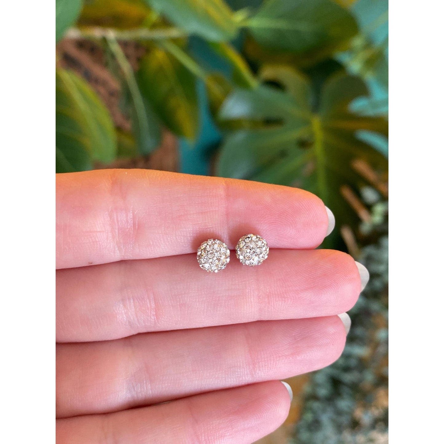 Solid 14k White & Yellow Gold Cubic Zirconia Ball Stud Earrings