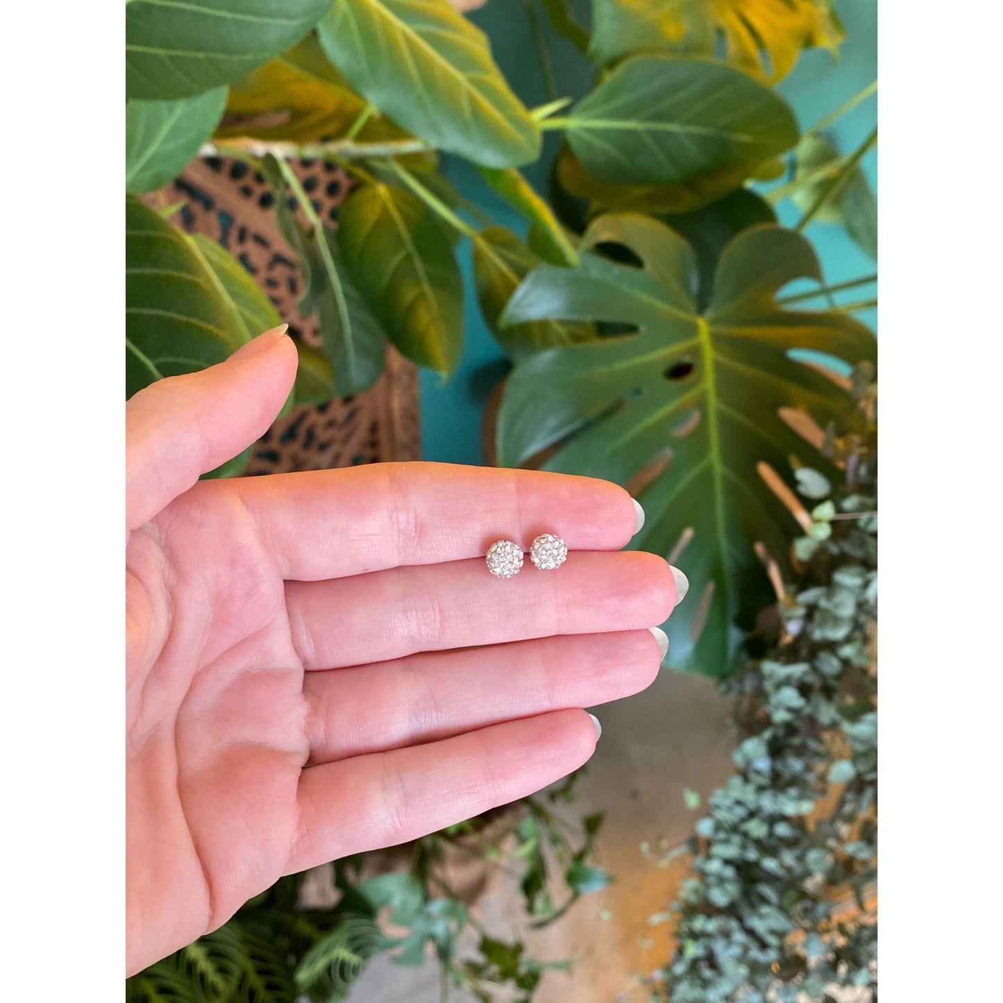 Solid 14k White & Yellow Gold Cubic Zirconia Ball Stud Earrings