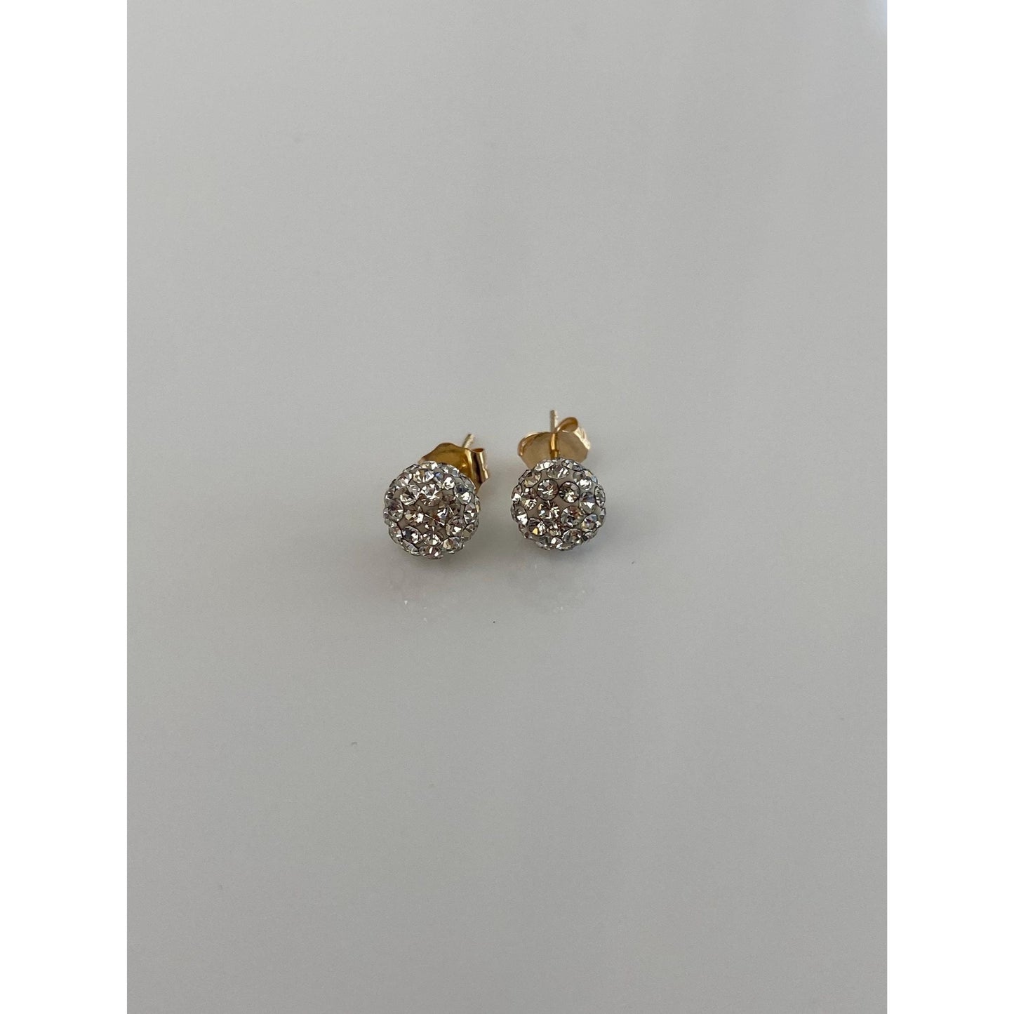 Solid 14k White & Yellow Gold Cubic Zirconia Ball Stud Earrings