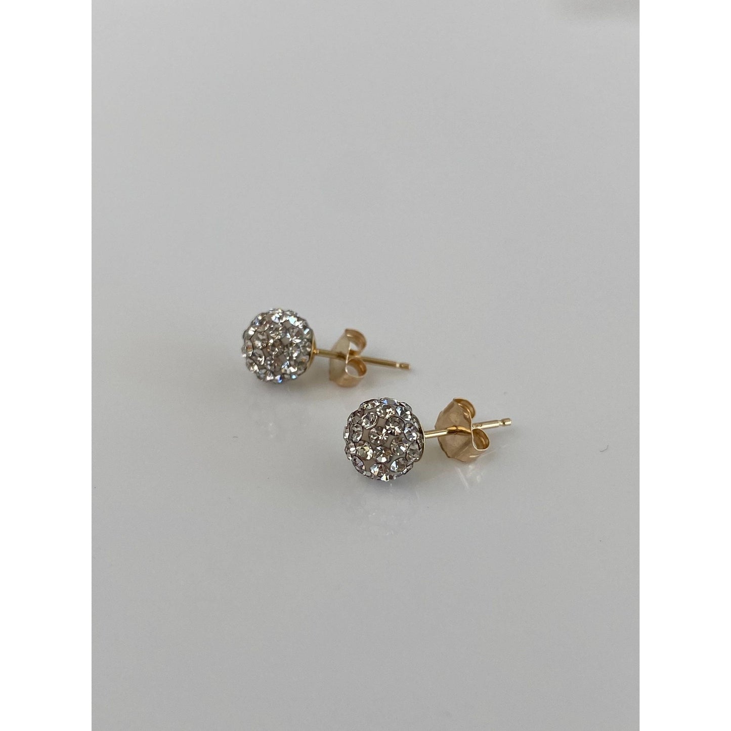 Solid 14k White & Yellow Gold Cubic Zirconia Ball Stud Earrings