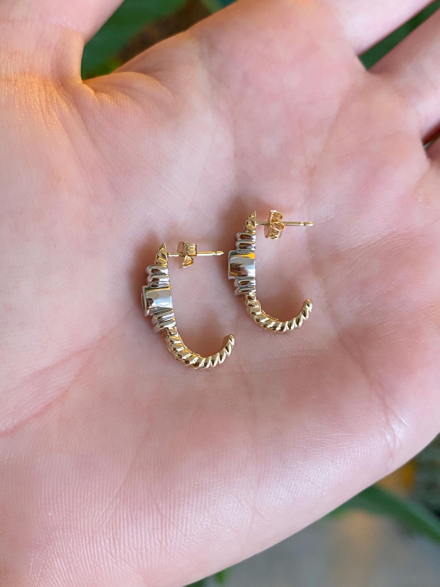 Vintage Solid 14k White & Yellow Gold Diamond Drop Earrings