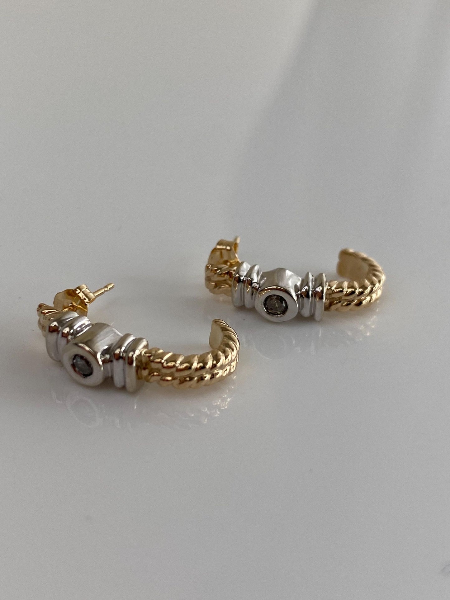 Vintage Solid 14k White & Yellow Gold Diamond Drop Earrings