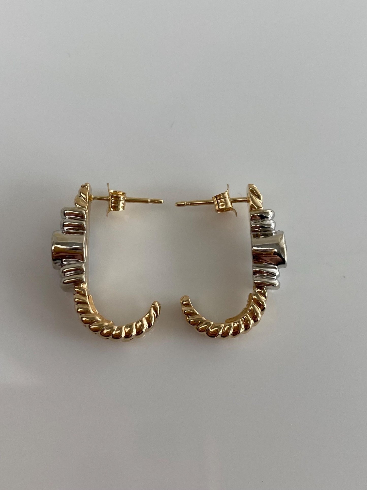 Vintage Solid 14k White & Yellow Gold Diamond Drop Earrings