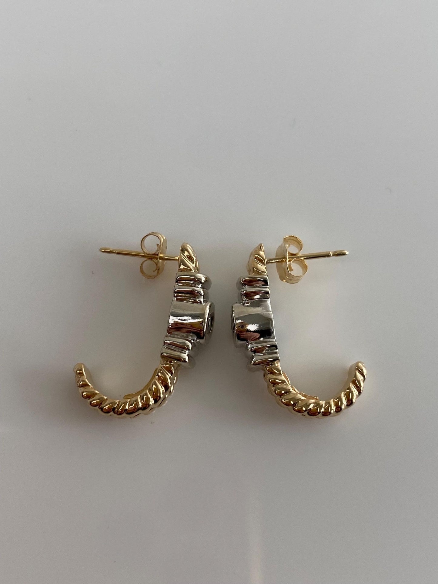Vintage Solid 14k White & Yellow Gold Diamond Drop Earrings