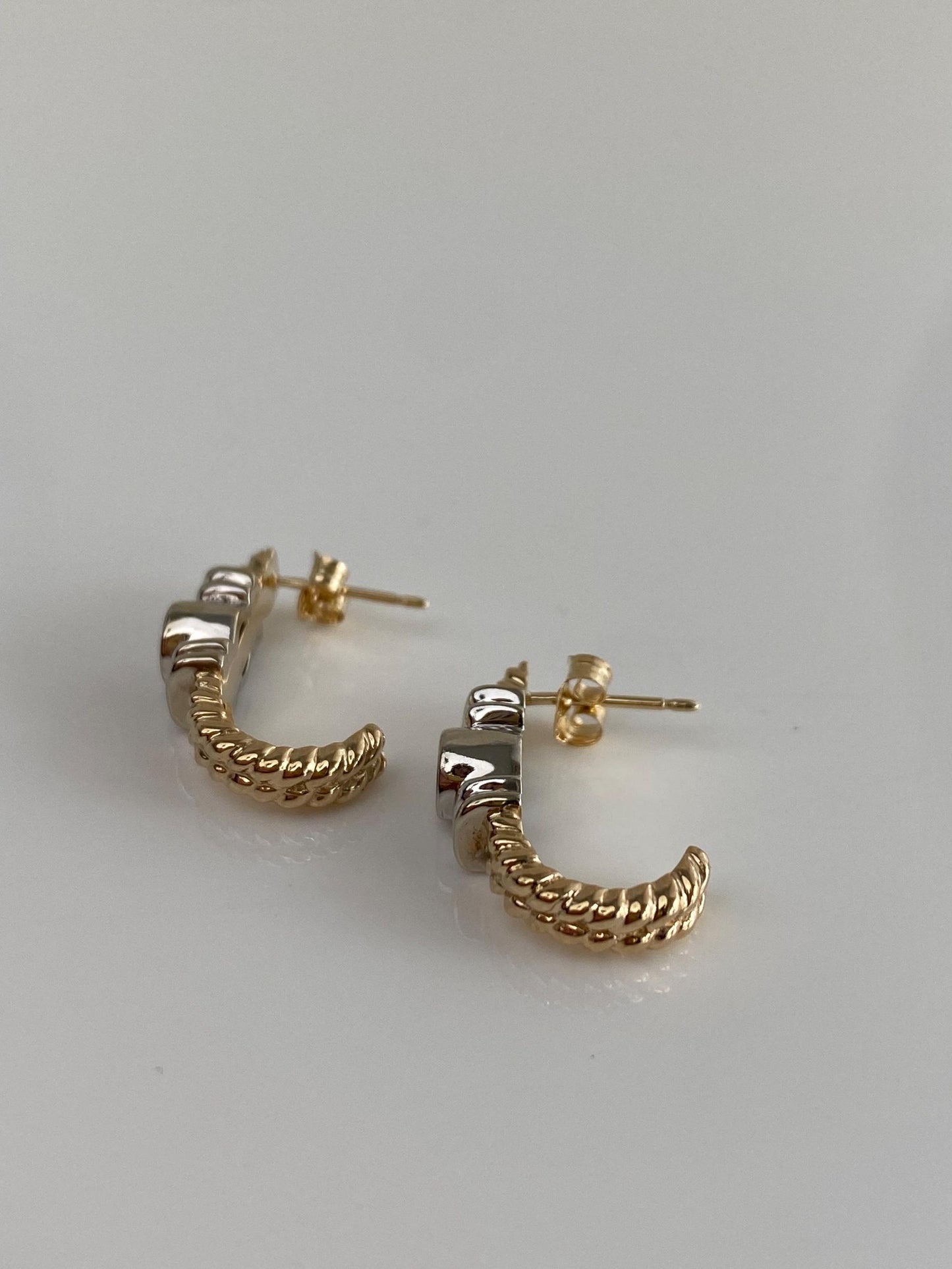 Vintage Solid 14k White & Yellow Gold Diamond Drop Earrings