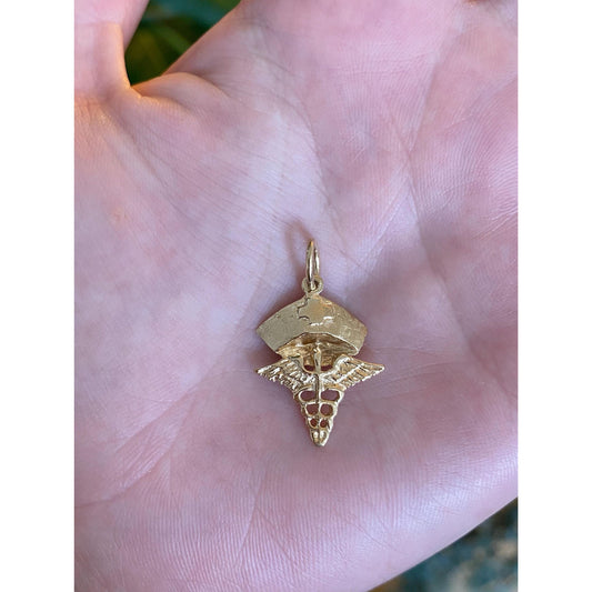 Vintage Solid 14k Yellow Gold Nurse Medical Charm