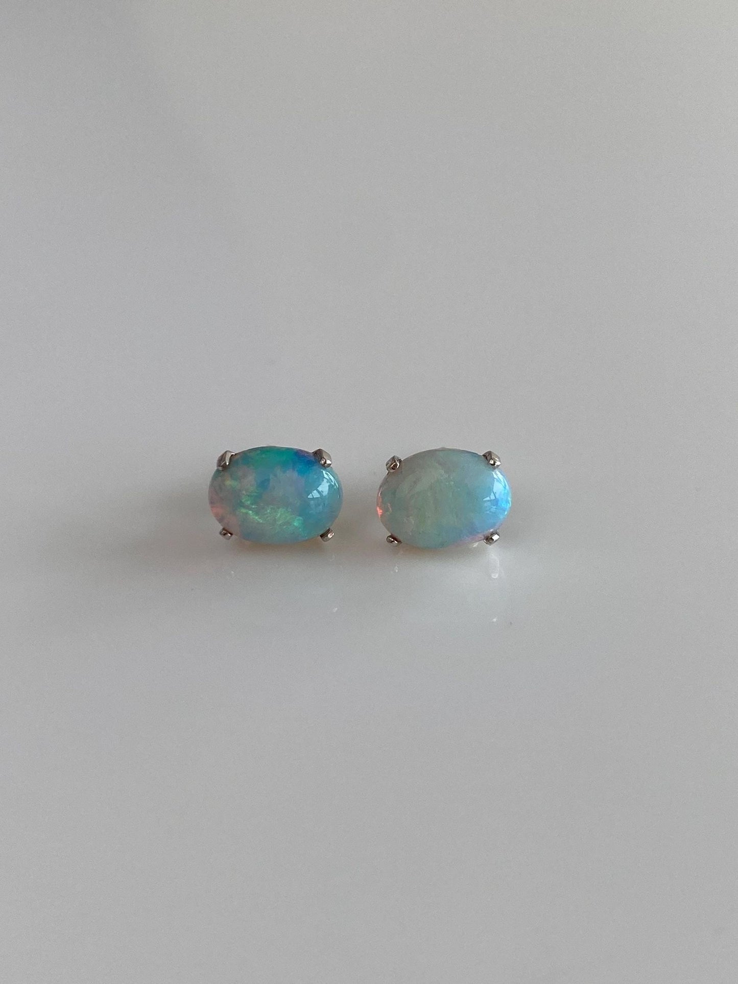 Vintage Solid 14k White Gold Opal Stud Earrings