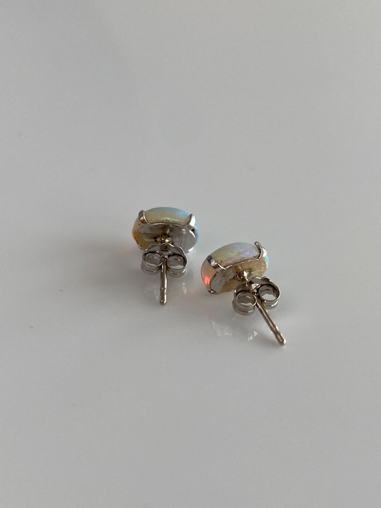 Vintage Solid 14k White Gold Opal Stud Earrings