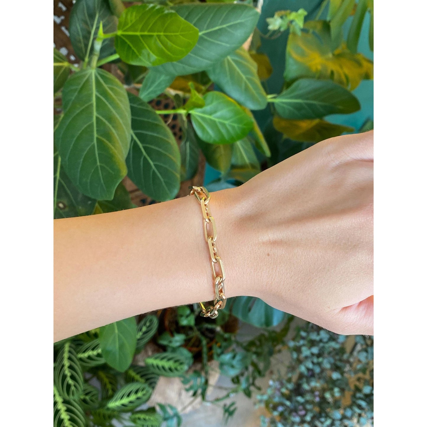 Vintage Solid 14k Yellow Gold Long Link Charm Bracelet - 7.25 inches