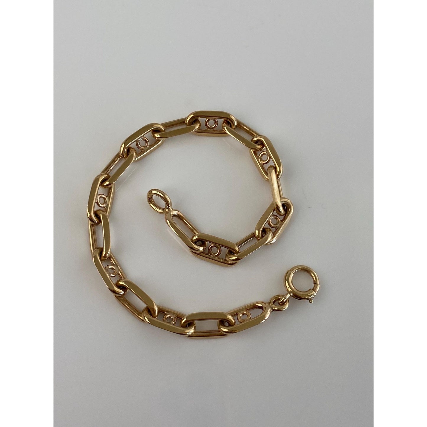 Vintage Solid 14k Yellow Gold Long Link Charm Bracelet - 7.25 inches