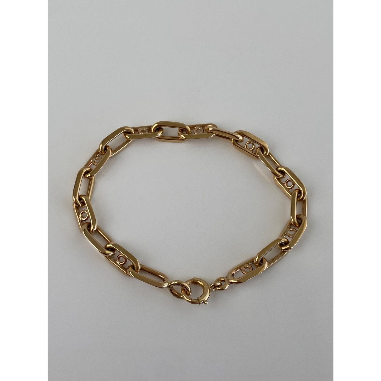 Vintage Solid 14k Yellow Gold Long Link Charm Bracelet - 7.25 inches