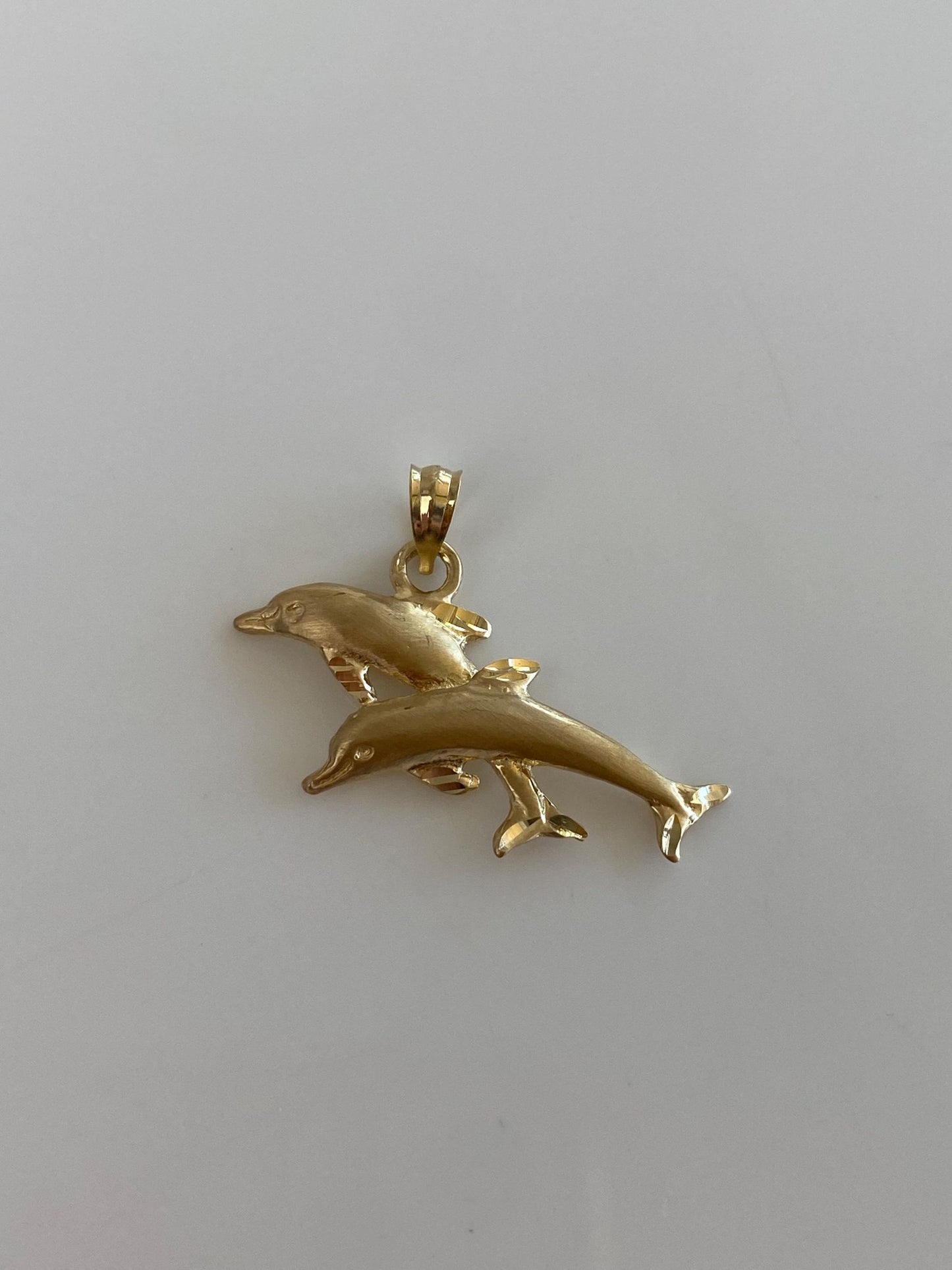 Vintage Solid 14k Yellow Gold Diamond Cut Dolphins Charm