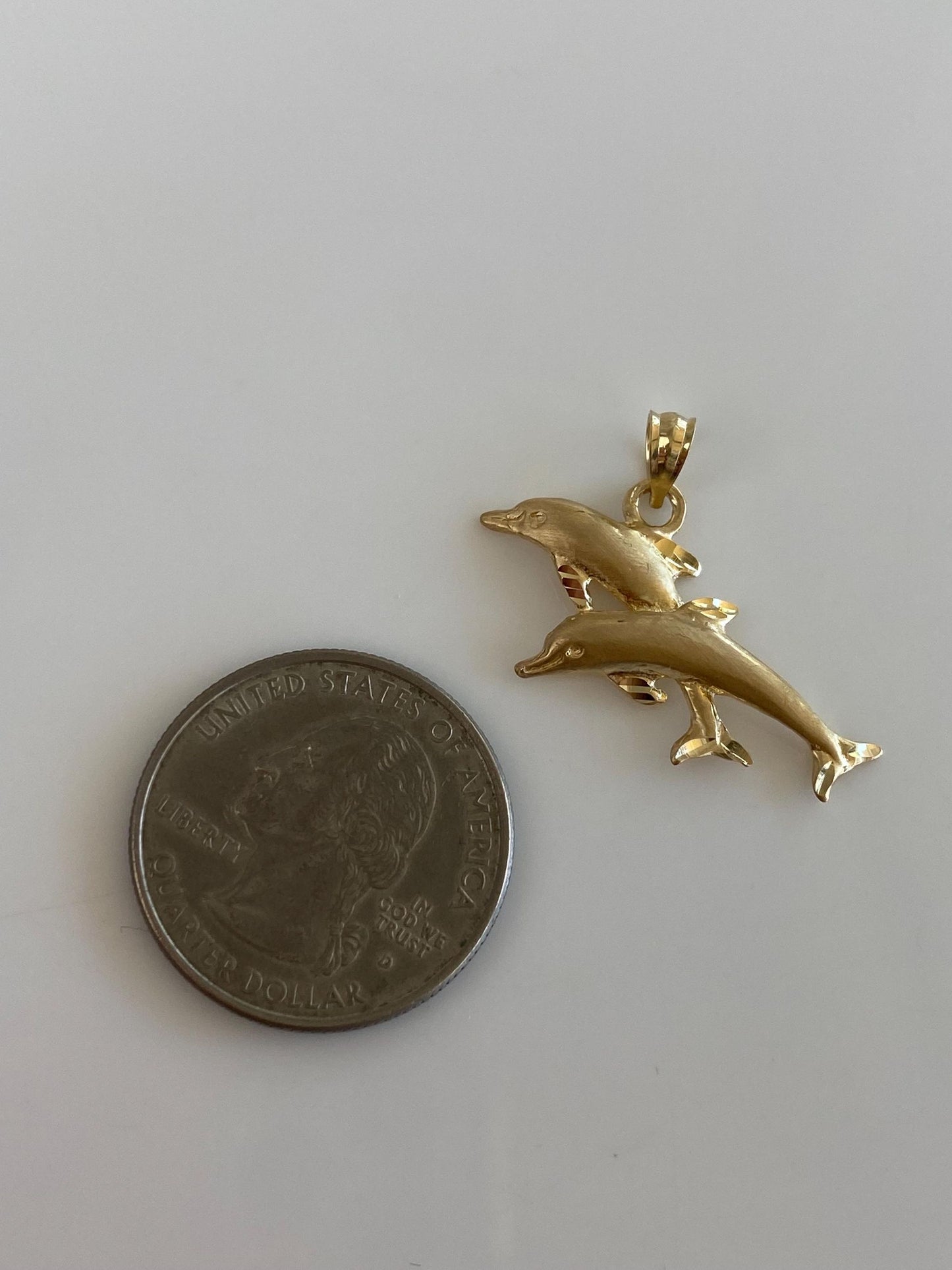 Vintage Solid 14k Yellow Gold Diamond Cut Dolphins Charm