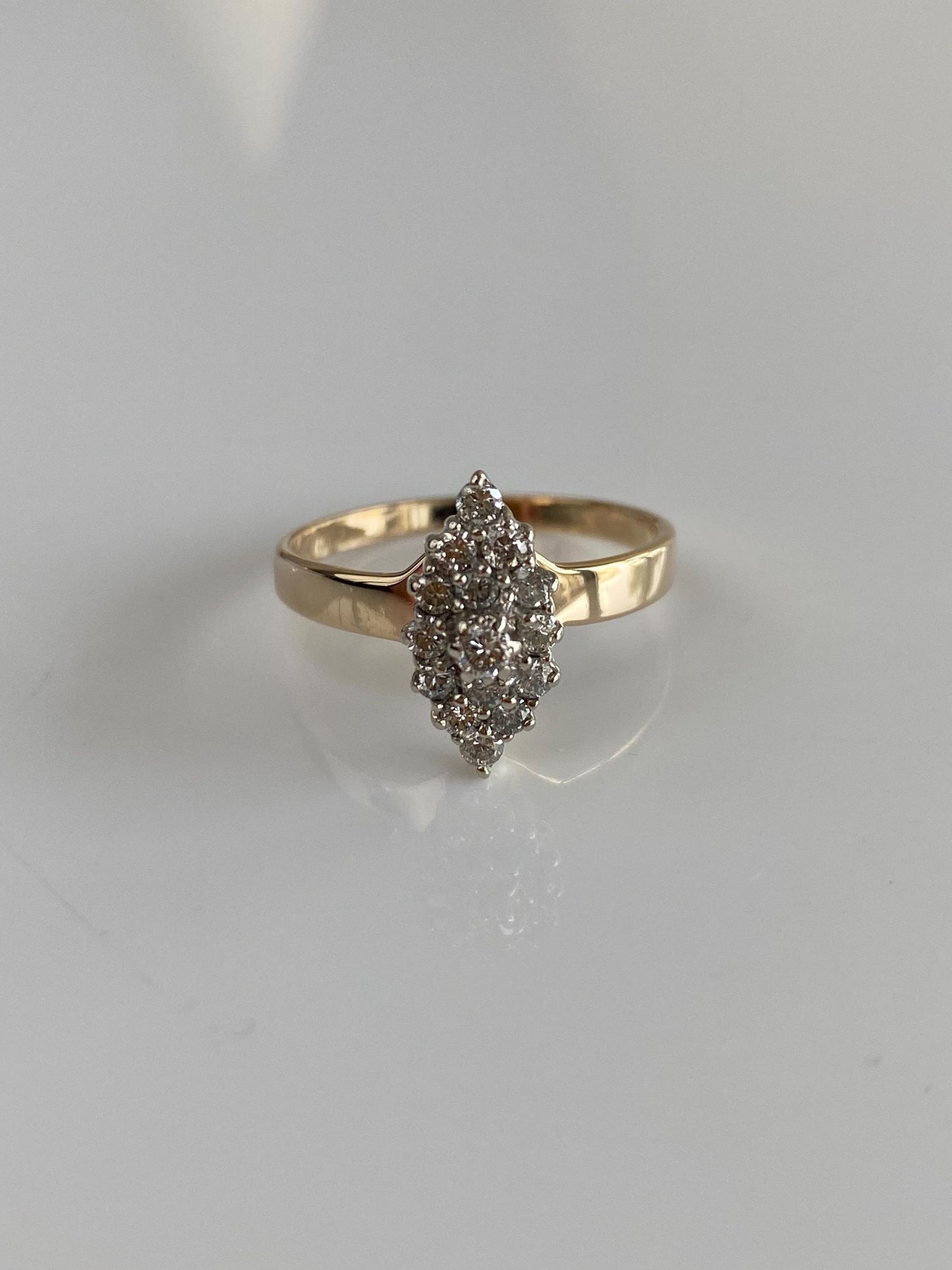 Vintage Solid 14k Yellow Gold Diamond Cluster Ring - Size 9