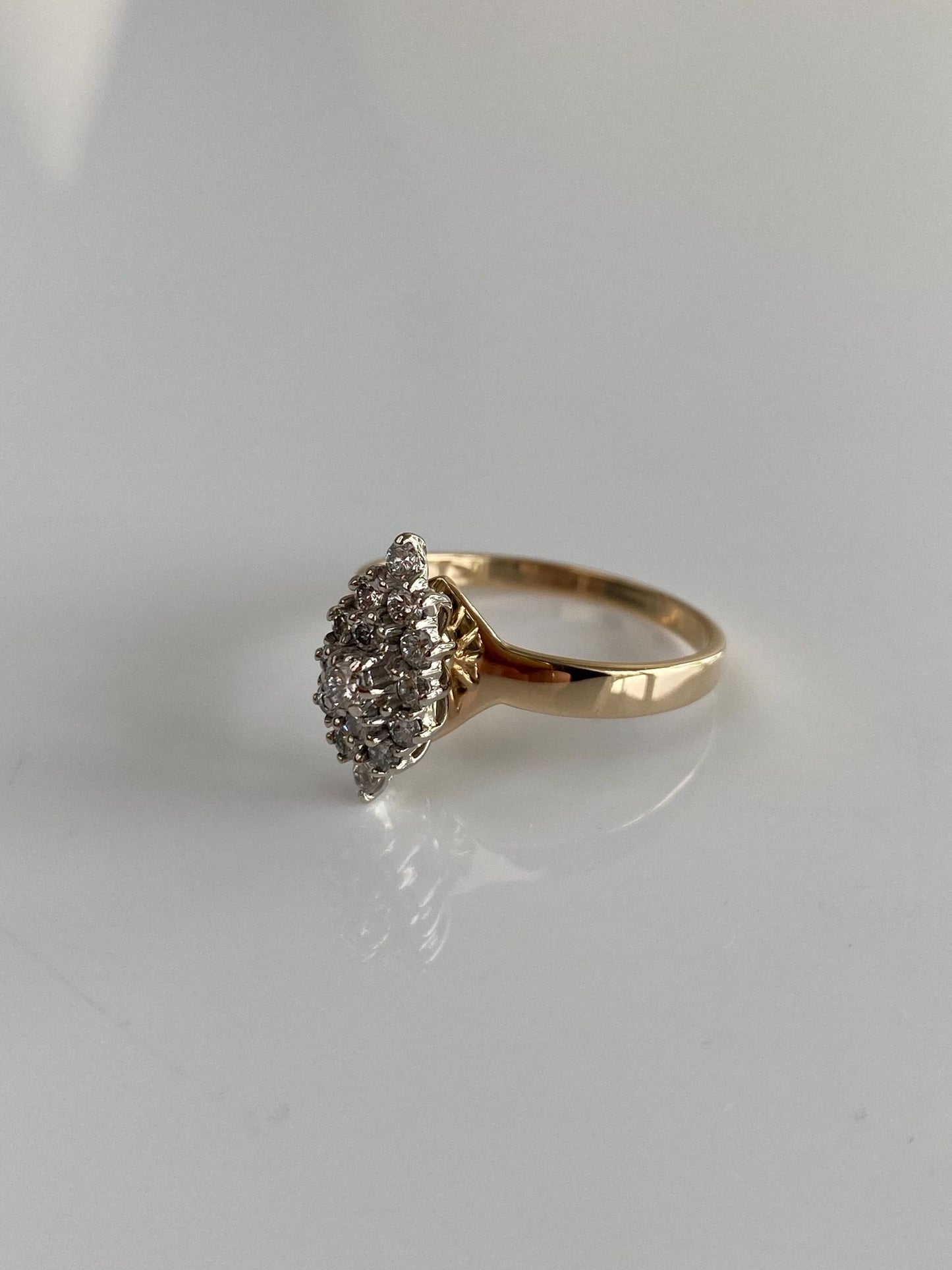Vintage Solid 14k Yellow Gold Diamond Cluster Ring - Size 9