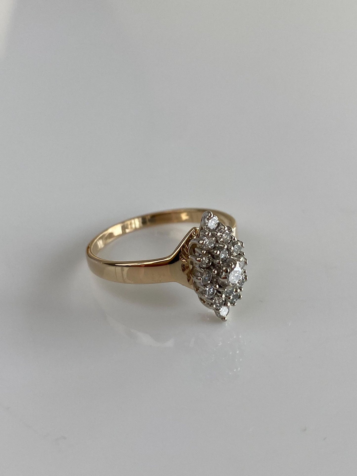 Vintage Solid 14k Yellow Gold Diamond Cluster Ring - Size 9