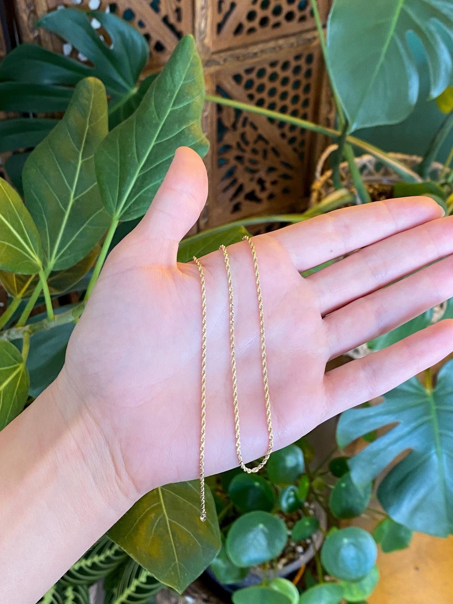 Vintage 14k Yellow Gold Slim Rope Chain Necklace - 18 inches
