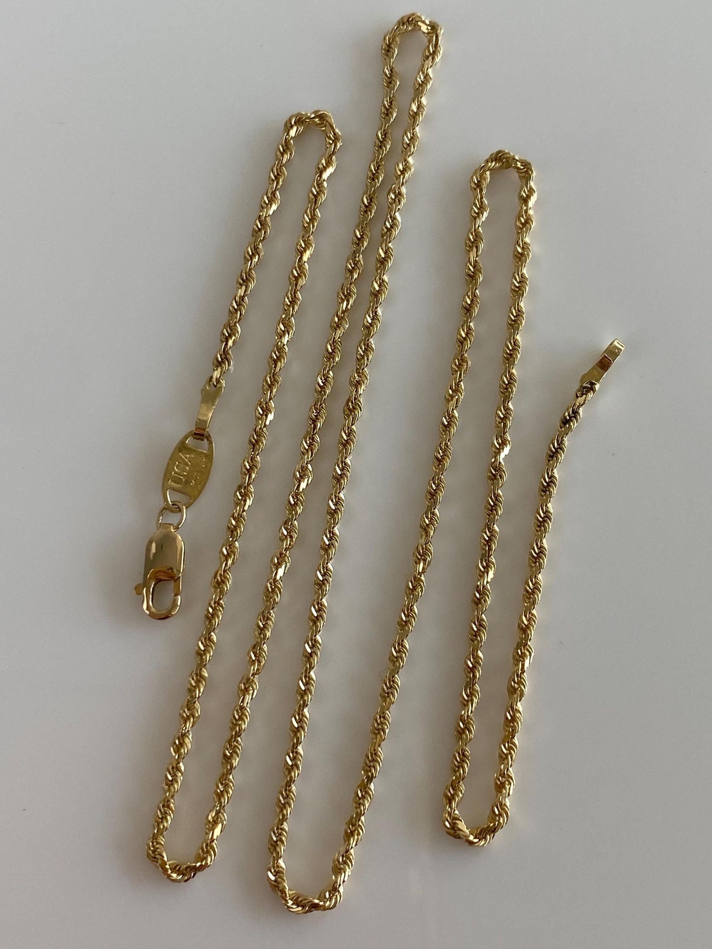 Vintage 14k Yellow Gold Slim Rope Chain Necklace - 18 inches