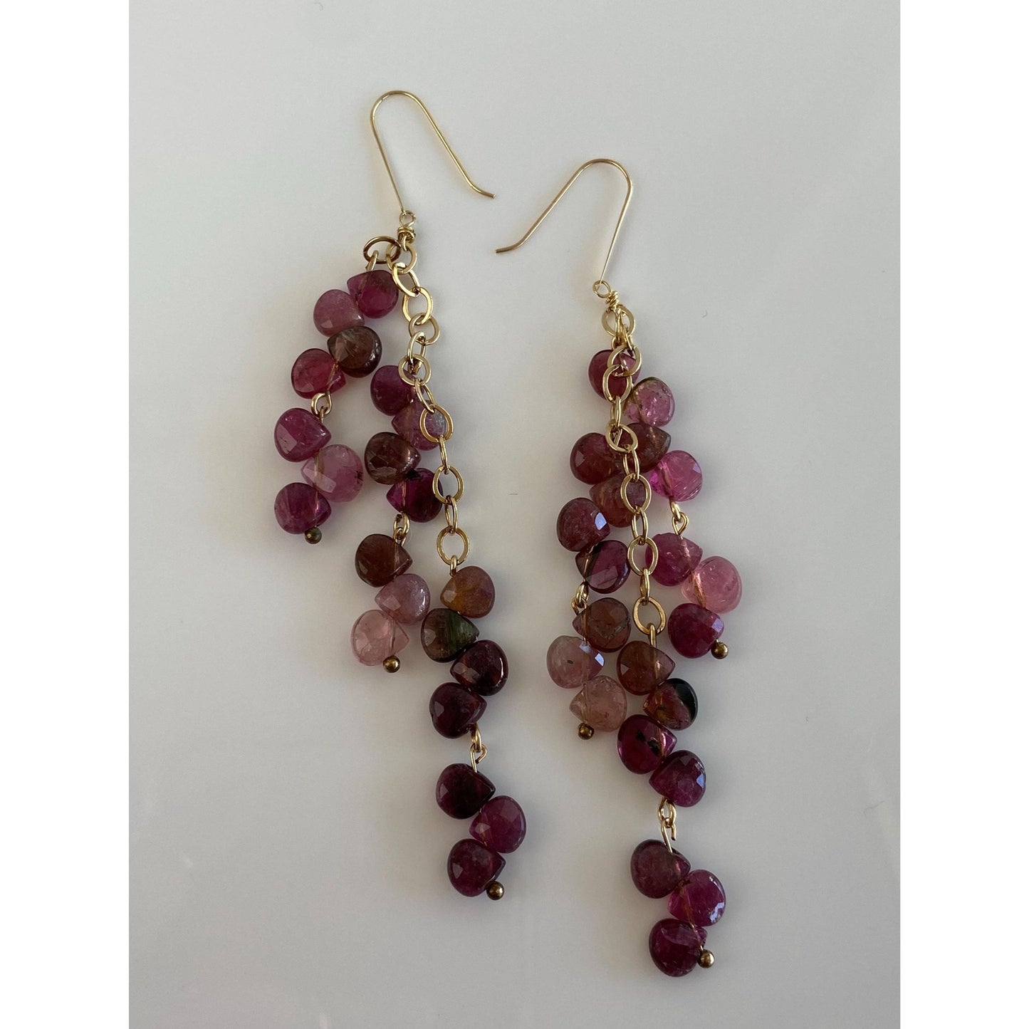 Vintage Solid 14k Yellow Gold Pink Tourmaline Bead Dangle Earrings