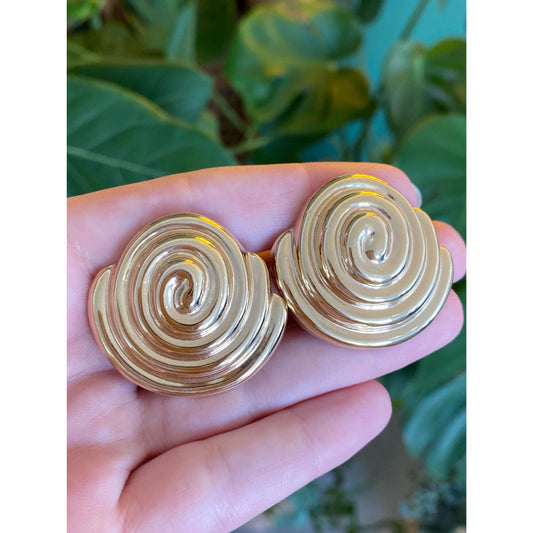 Vintage 14k Yellow Gold Large Spiral Domed Stud Earrings