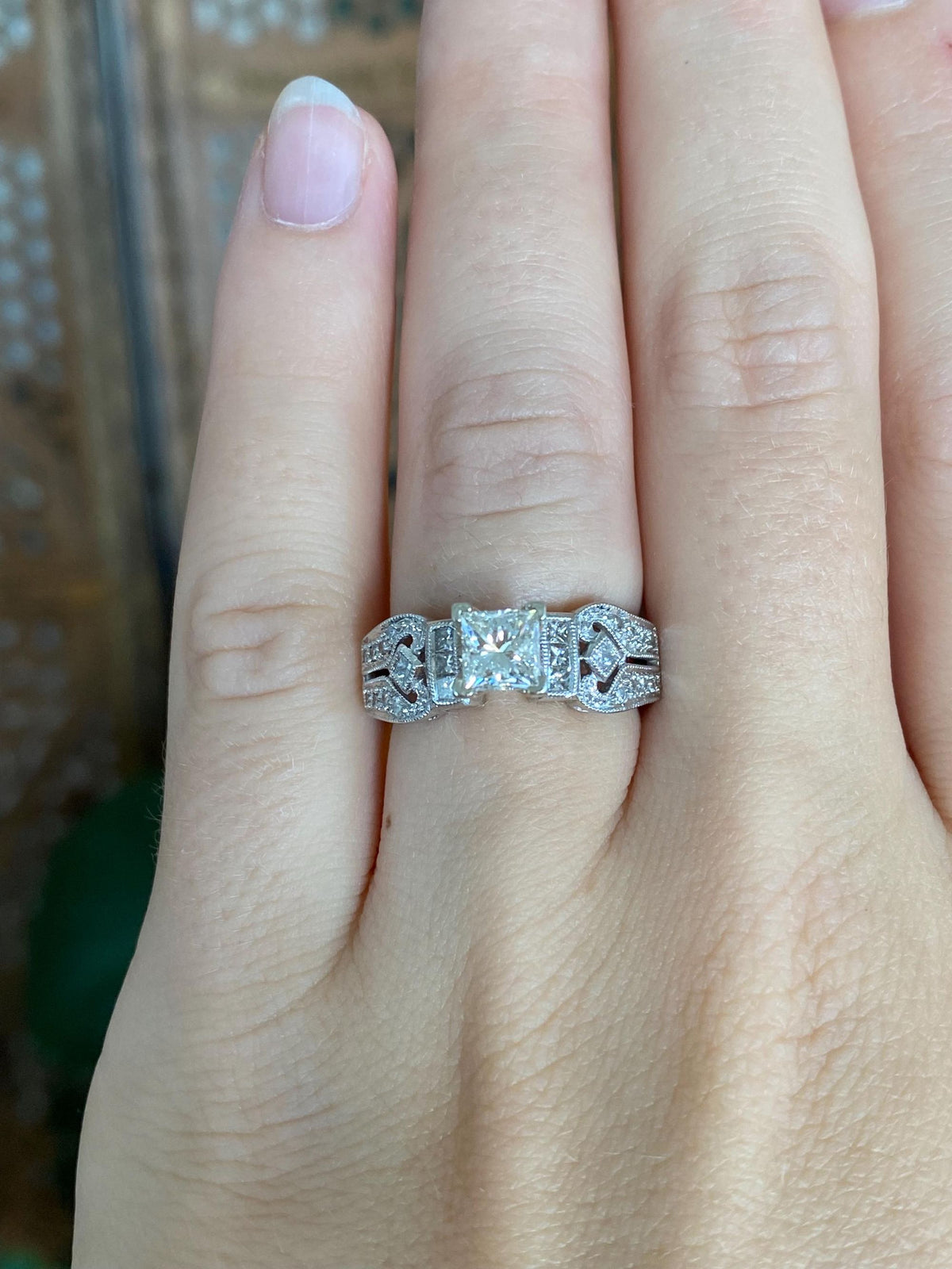 Vintage Solid Platinum Princess Cut Diamond Engagement Ring - Size 4.75