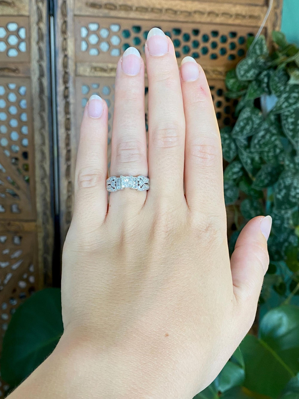 Vintage Solid Platinum Princess Cut Diamond Engagement Ring - Size 4.75