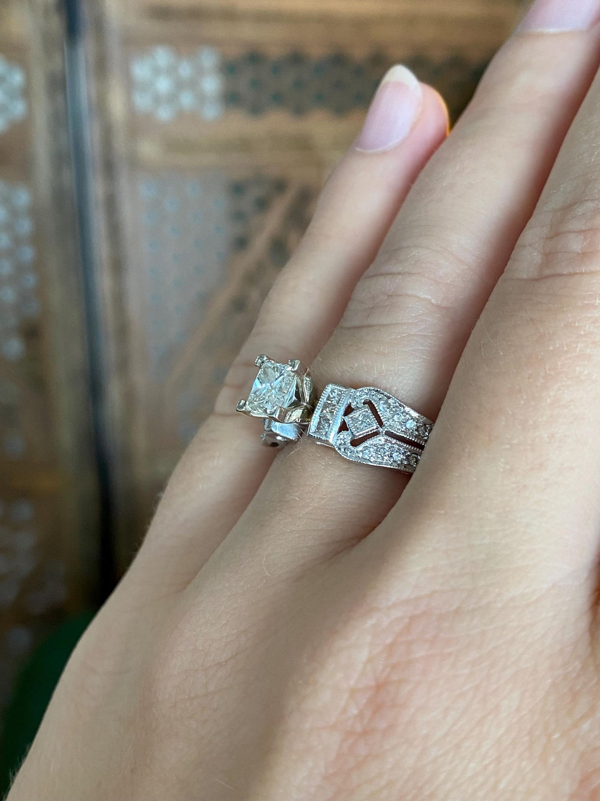 Vintage Solid Platinum Princess Cut Diamond Engagement Ring - Size 4.75