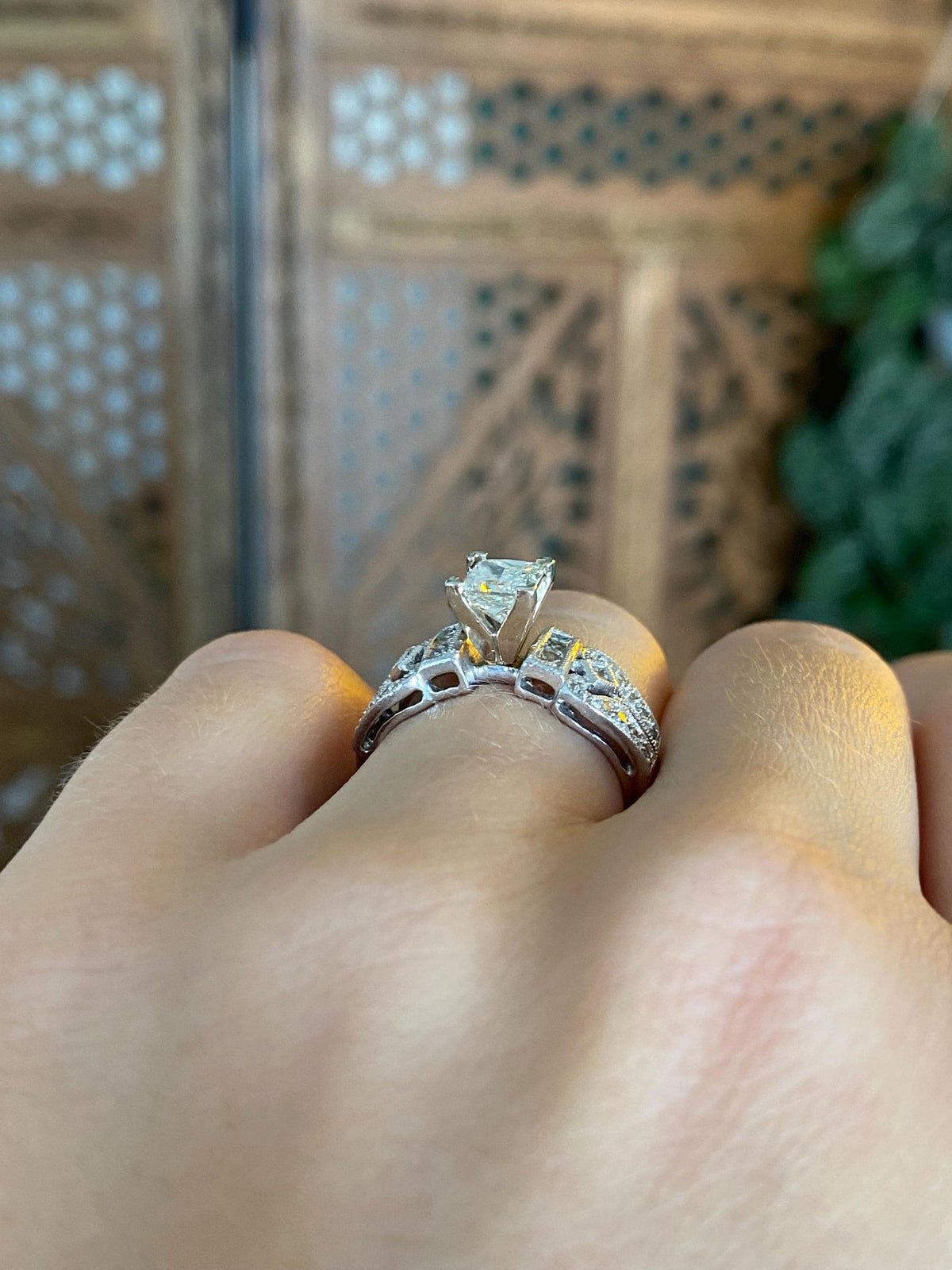 Vintage Solid Platinum Princess Cut Diamond Engagement Ring - Size 4.75