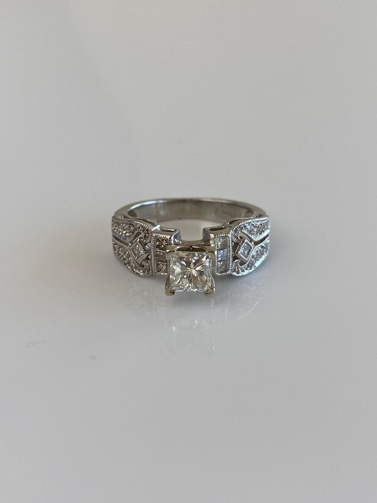 Vintage Solid Platinum Princess Cut Diamond Engagement Ring - Size 4.75