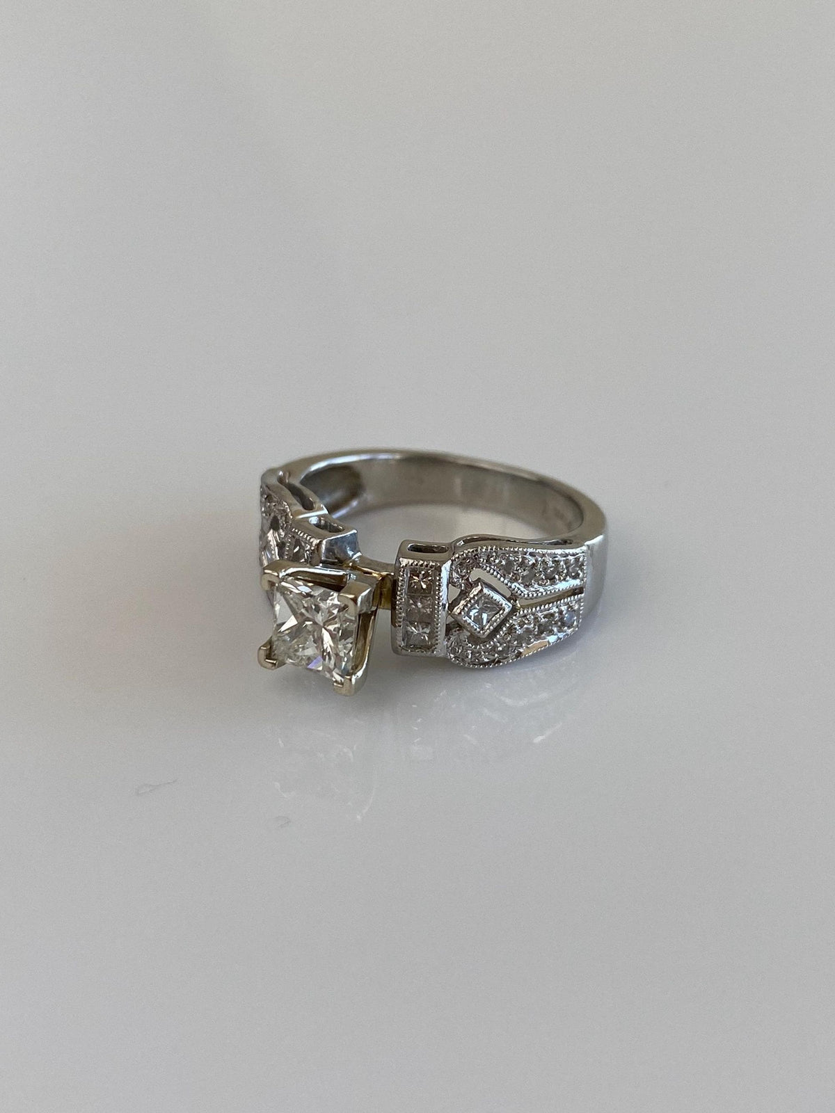Vintage Solid Platinum Princess Cut Diamond Engagement Ring - Size 4.75