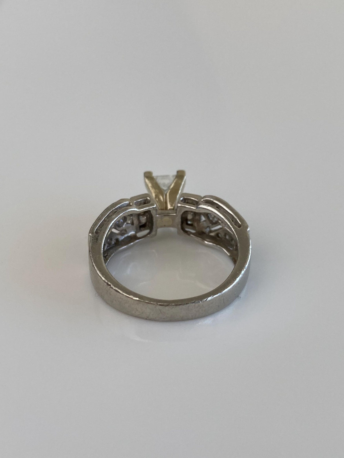Vintage Solid Platinum Princess Cut Diamond Engagement Ring - Size 4.75