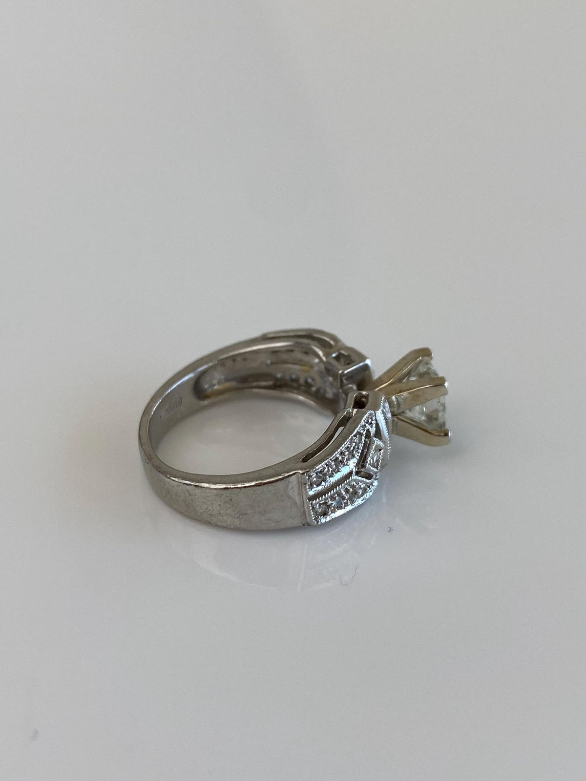 Vintage Solid Platinum Princess Cut Diamond Engagement Ring - Size 4.75