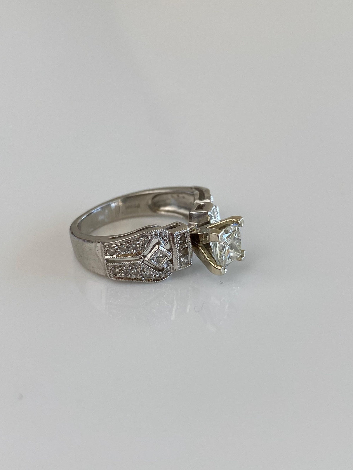 Vintage Solid Platinum Princess Cut Diamond Engagement Ring - Size 4.75