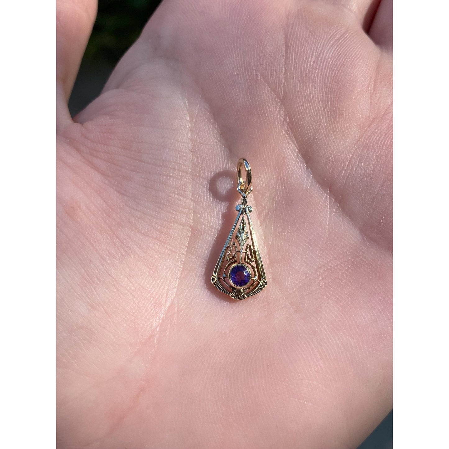 Vintage Solid 14k Yellow Gold Amethyst Stick Pin Conversion Charm